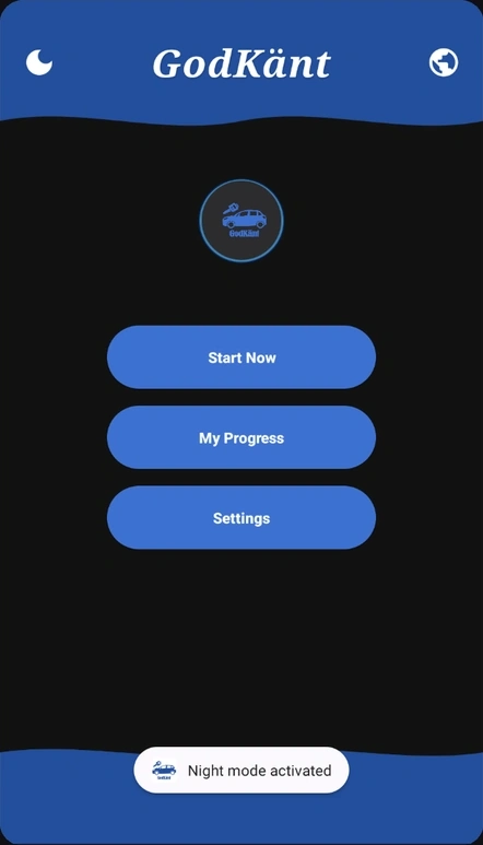 GodKänt home screen in the selected language