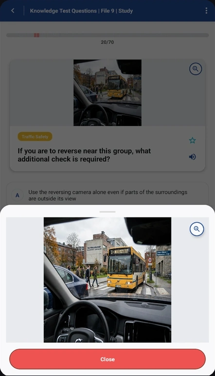 Driving theory question with an enlarged image in GodKänt